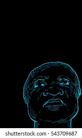 Low angle view on front of senior man looking upward over black background with copy space