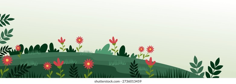 low angle view of spring grass field featuring colorful red wild flowers