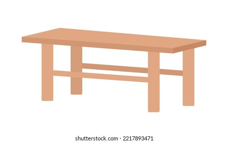 Low backless bench semi flat color vector object. Empty wooden seat. Editable element. Full sized item on white. Furniture simple cartoon style illustration for web graphic design and animation