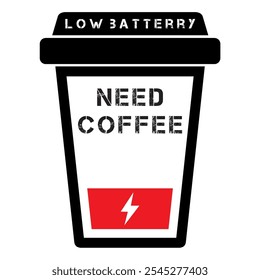 Batería baja necesita Ilustración vectorial de café