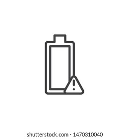 Low Battery Alert notification line icon. linear style sign for mobile concept and web design. Battery with exclamation mark outline vector icon. Symbol, logo illustration. Vector graphics