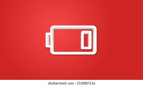 low battery, charge 3d line flat red color icon. Realistic vector illustration. Pictogram isolated. Top view. Colorful transparent shadow design.