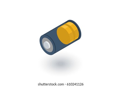 low battery, charge isometric flat icon. 3d vector colorful illustration. Pictogram isolated on white background