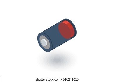 low battery, charge isometric flat icon. 3d vector colorful illustration. Pictogram isolated on white background
