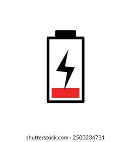 low battery charging indicator, empty battery icon flat design drawing style representing battery power status, used in digital devices to display remaining battery life, charging status