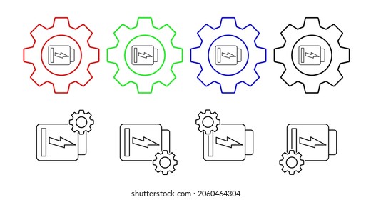 Low battery, charging vector icon in gear set illustration for ui and ux, website or mobile application