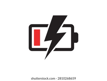 Low Battery Charging Vector Icon, Power Energy Warning Symbol Isolated on White Background