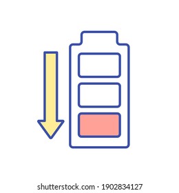 Low battery energy RGB color icon. Vitamin deficiency symptom. Chronic fatigue syndrome. Depression and tiredness. Health care problem. Burnout and exhaustion. Isolated vector illustration
