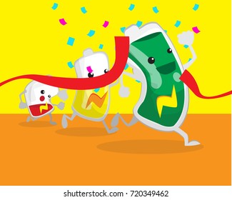 Low battery and full battery Running. Vector flat illustration