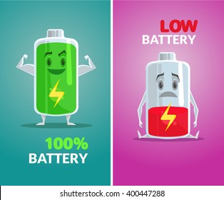 Low battery and full battery. Vector flat illustration