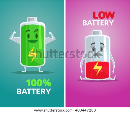 Low battery and full battery. Vector flat illustration