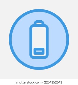 Icono de batería baja en azul sobre la cámara, uso para presentación de aplicaciones móviles del sitio web