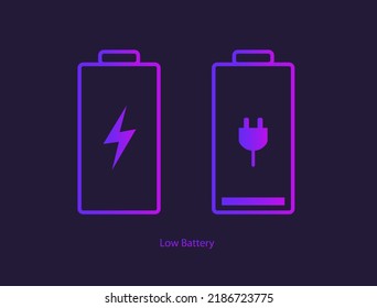 Low Battery icon. Charge indicator icon isolated on black background. Vector illustration.