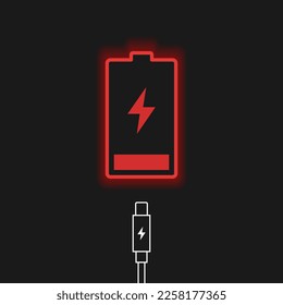 Low-Akku-Symbol für das Ladekabel, schwarzer Hintergrund