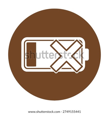 Low battery icon with cross symbol on brown circle background representing empty battery and power off status
