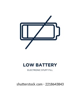 Low Battery Icon From Electronic Stuff Fill Collection. Thin Linear Low Battery, Battery, Low Outline Icon Isolated On White Background. Line Vector Low Battery Sign, Symbol For Web And Mobile