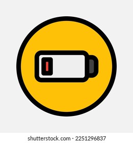 Icono de batería baja en el estilo de línea rellena sobre elementos esenciales, uso para presentación de aplicaciones móviles del sitio web