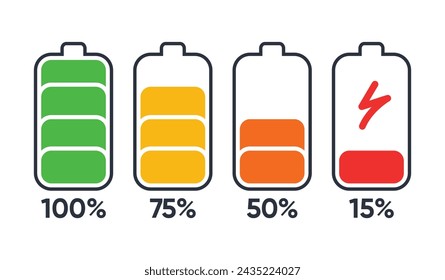 
Icono de batería baja en diseño plano. Logotipo de Energy. Ilustrador de vector de tamaño exacto. 