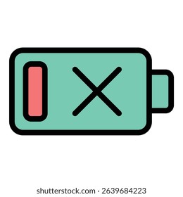 Low battery icon flat line style illustration representing power depletion and device status, suitable for technology, electronics, and energy-related projects