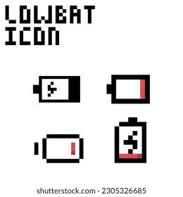 low battery icon pixel art style use black and red color good for your project and game asset.