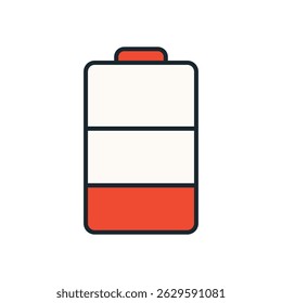 Ícone de bateria fraca com barra indicadora vermelha para aviso de energia e alertas móveis