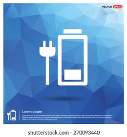 low battery icon with switch button. Blue geometric pattern, triangles background, polygonal design. Polygon geometric. Vector illustration
