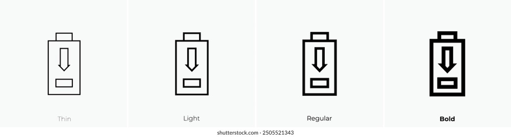 low battery icon. Thin, Light Regular And Bold style design isolated on white background