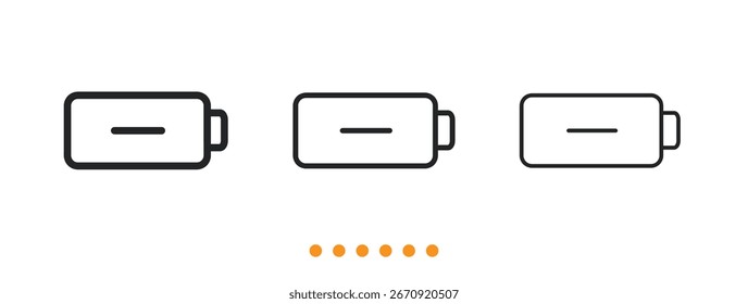 Icono de batería baja. Vector de icono de línea delgada