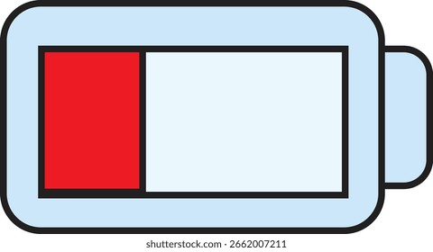 Ilustração de vetor de ícone de bateria fraca - Símbolo de aviso de energia vermelha minimalista para projetos de design de energia, dispositivo e tecnologia