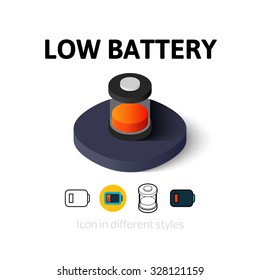 Low battery icon, vector symbol in flat, outline and isometric style