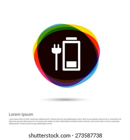 low battery icon, White pictogram icon creative circle Multicolor background. Vector illustration. Flat icon design style