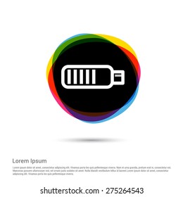 Low battery icon, White pictogram icon creative circle Multicolor background. Vector illustration. Flat icon design style