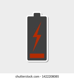 Low battery icon with white stroke. Sticker style. Vector illustration on white background.