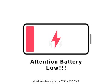 Low battery level. Discharged battery. Please charging battery. Vector Illustration.