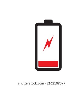 Icono de bajo nivel de batería aislado. Símbolo de carga. Tecnología de carga eléctrica