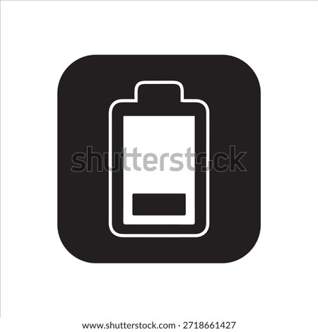 Low Battery Level Icon in Rounded Square. Charge Status and Energy Warning Symbol.
