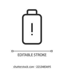 Low battery level pixel perfect linear ui icon. Wellbeing issue. Tired and exhausted. GUI, UX design. Outline isolated user interface element for app and web. Editable stroke. Arial font used