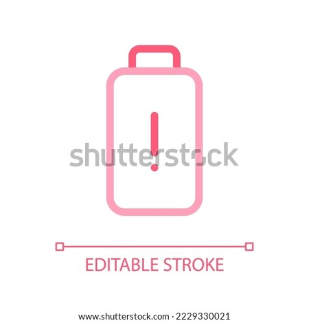 Low battery level pixel perfect color linear ui icon. Wellbeing issue. Tired and exhausted. Accumulator. GUI, UX design. Outline isolated user interface pictogram. Editable stroke. Arial font used