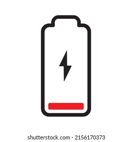 low battery level vector flat icon, no charge, recharge point, rechargeable battery icon, outline 