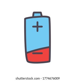 Low-Akku-Linie und Füllstil-Icon-Design, Energietechnologie und Ladethema Vektorgrafik