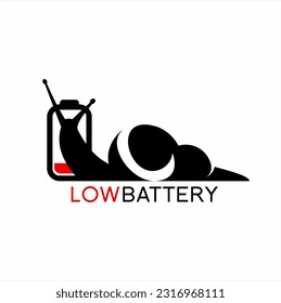 Low Battery Logo design. Types of logos and vector logos. Low battery illustration with snail silhouette.