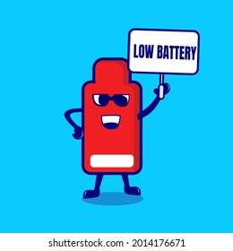 Low battery mascot vector cartoon illustration