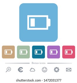 Low battery with one load unit white flat icons on color rounded square backgrounds. 6 bonus icons included