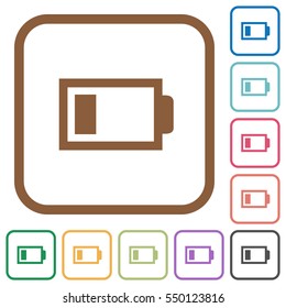 Low battery with one load unit. Simple icons in color rounded square frames on white background.