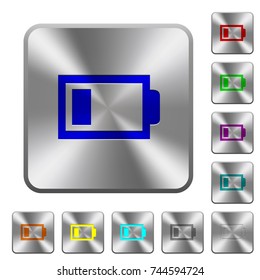 Low battery with one load unit engraved icons on rounded square glossy steel buttons