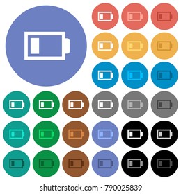 Low battery with one load unit multi colored flat icons on round backgrounds. Included white, light and dark icon variations for hover and active status effects, and bonus shades on black backgounds.
