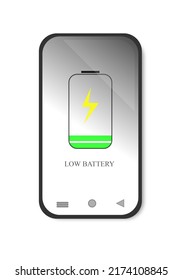Vector de teléfono de batería baja.Ilustración de smartphone con batería baja