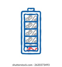 baixo poder da bateria energia doodle ícone esboço vetor. sinal de baixa energia da bateria. ilustração de símbolo isolado