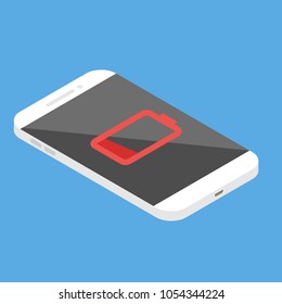 Low battery smartphone. Flat style vector illustration.