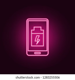low battery smartphone icon. Elements of artificial in neon style icons. Simple icon for websites, web design, mobile app, info graphics
